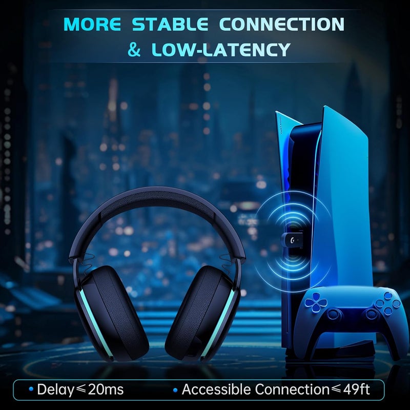 Gtheos 2.4GHz Wireless Gaming Headphones for PS5, PS4 Fortnite & Call of Duty/FPS Gamers, PC, Nintendo Switch, Bluetooth 5.3 Gaming Headset with Noise Canceling Mic, Stereo Sound, 40+Hr Battery -Black - Image 3